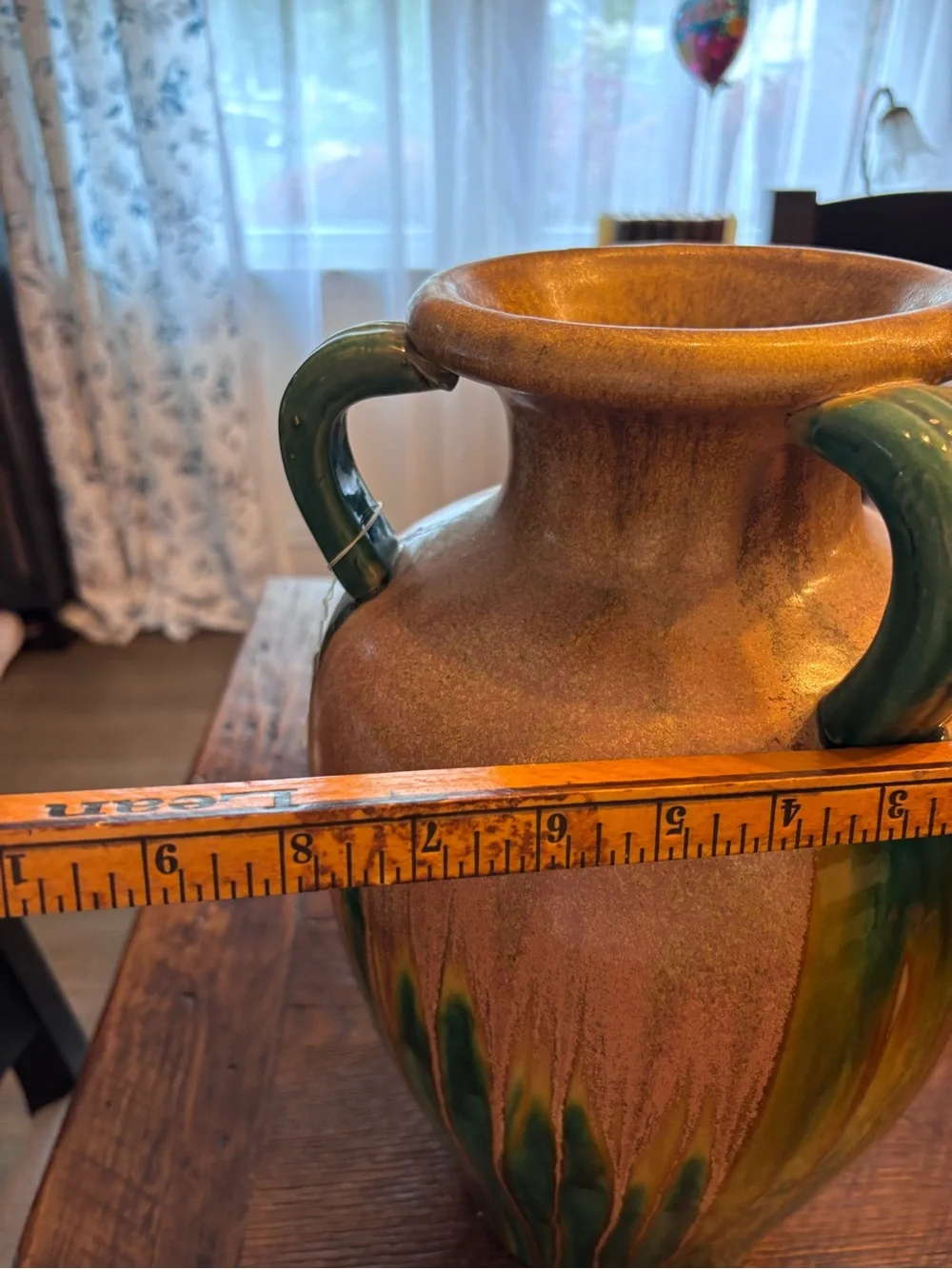 Pier 1 Handcrafted Ceramic Urn Vase with Green Drip Accents